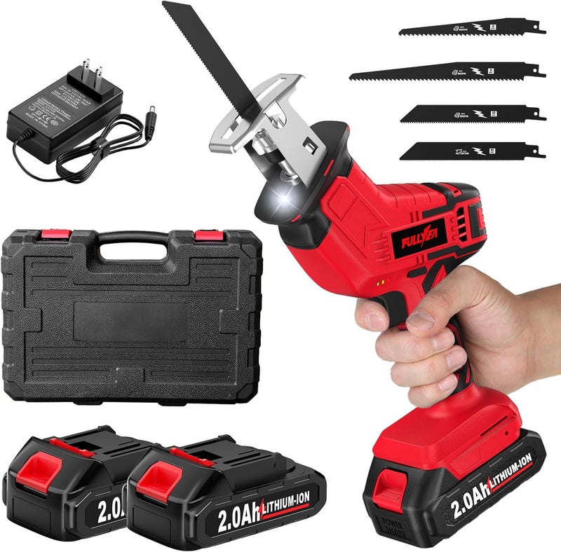 FULLYEA Cordless Reciprocating Saw, 0-3500 RPM Electric Saws with 4 Blades & 2*2.0Ah Batteries, Tool‑Free Blade Change, Handheld Saw Lightweight, Battery Reciprocating Saws for Cutting Wood PVC Pipe - Image 1